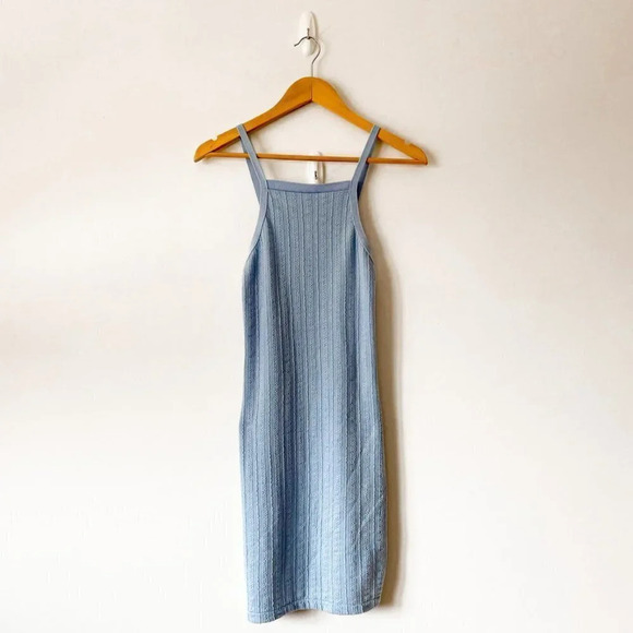 Zara Cable Knit Weave Tight Bodycon Mini Dress Light Powder Blue Sz M - Picture 2 of 6